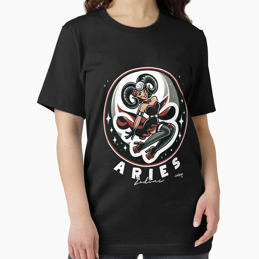 Aries Allure: Starry Siren - Pin up Vintage Retro Zodiac Sign by LollipopINC T-Shirts, Hoodie, Sweatshirt (Image 2)