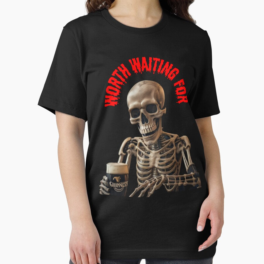Guinness Drinking St Patricks Day Saint Paddys Day Halloween Skeleton Irish Shirt Worth Waiting For by Culveays... (Image 2)