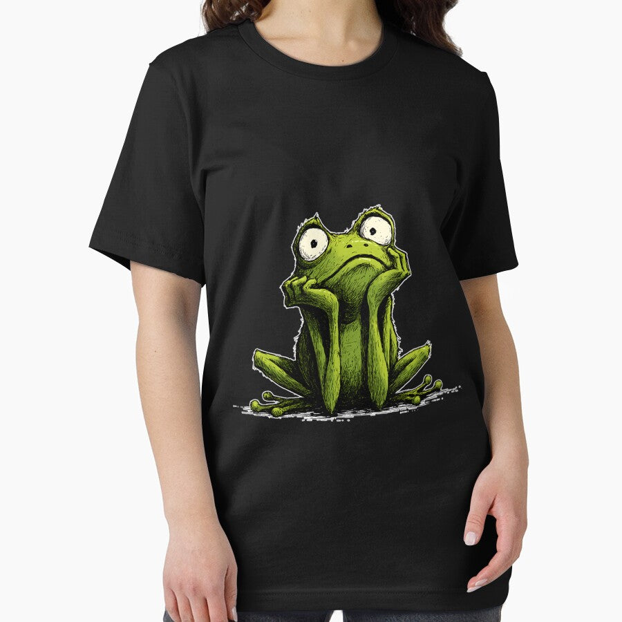 Sad Frog Sitting – Cartoon Frog With Existential Vibes by WakaWakoStudio T-Shirts, Hoodie, Sweatshirt (Image 2)