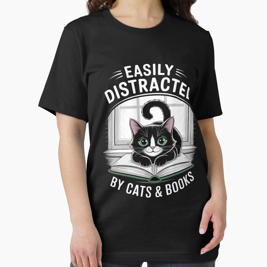 Easily Distracted By Cats & Books Black Cat And Book Lover by KingsLife1994 T-Shirts, Hoodie, Sweatshirt (Image 2)