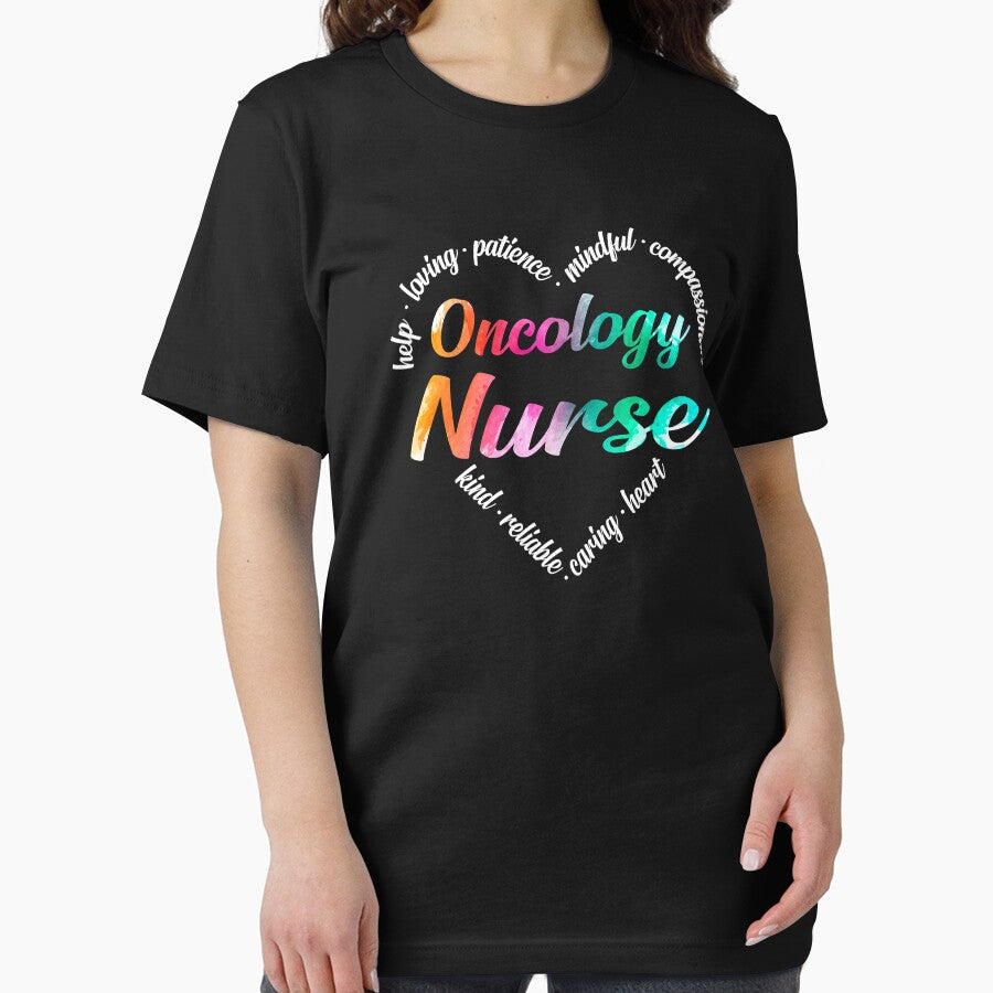 Oncology Nurse Heart Word Cloud Watercolor Rainbow by GardNewerd T-Shirts, Hoodie, Sweatshirt | BlankRebels.com (Image 2)