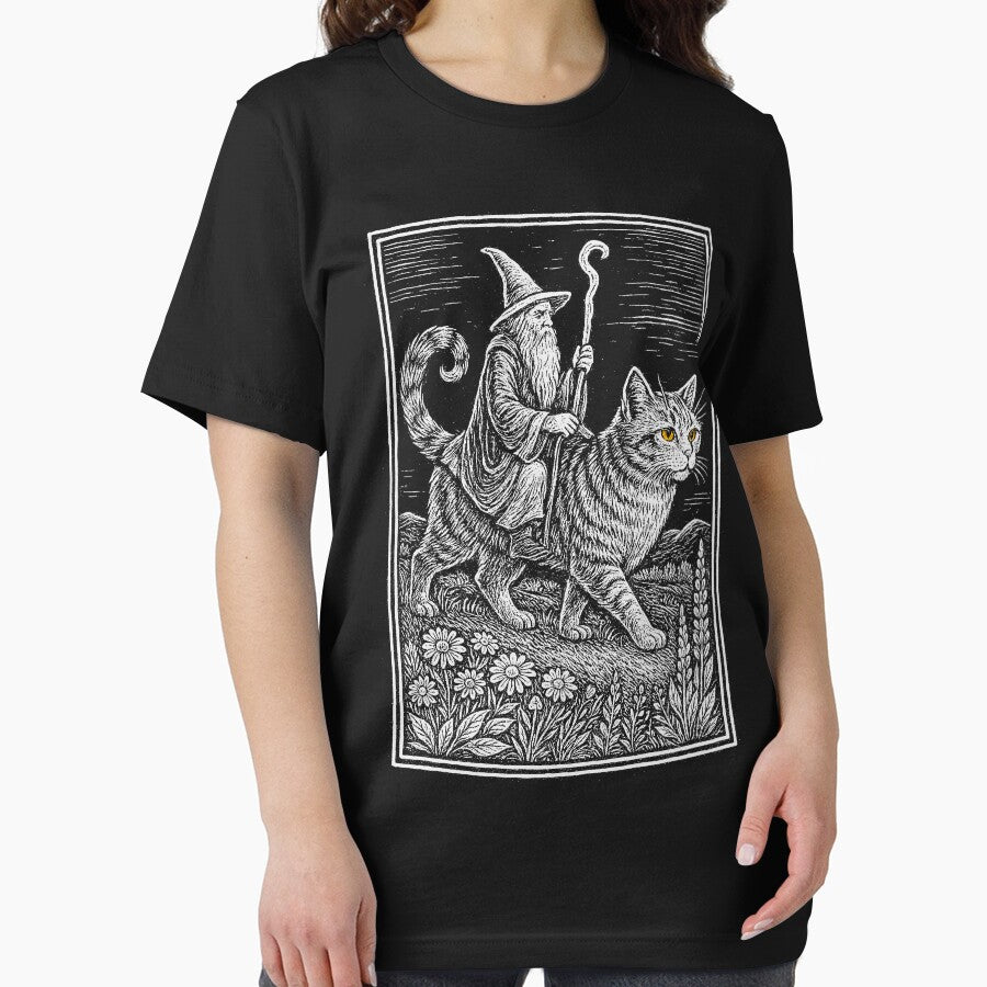 Wizard Cat Rider Vintage Shirt, Retro Fantasy Sweater, Medieval Sorcerer Shirt, Funny Cat Meme Shirt, Dark Art Fairycore Gift, Unisex by Rosqzz