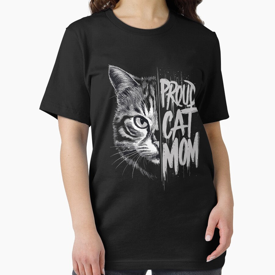 Proud Cat Mom Shirt | Strong Cat Lover T-Shirt | Minimal Black Cat Design by UmazDesigns Hoodie, Sweatshirt (Image 2)