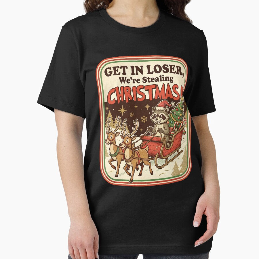 Get In Loser Stealing Christmas Retro Raccoon Design by EnergyMArt T-Shirts, Hoodie, Sweatshirt | BlankRebels.com (Image 2)