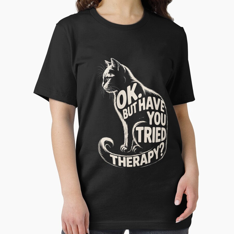 Ok. But Have You Tried Therapy? – Cat Typography Mental Health Shirt by Slavicsoul Hoodie, Sweatshirt (Image 2)