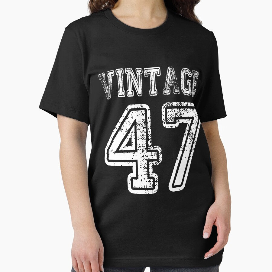 Vintage 47 2047 1947 T-shirt Birthday Gift Age Year Old Boy Girl Cute Funny Man Woman Jersey Style by... (Image 2)
