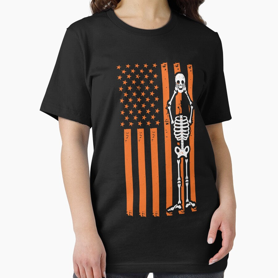 Spooky Skeleton Scary Skull And USA Flag by DNW-art T-Shirts, Hoodie, Sweatshirt | BlankRebels.com (Image 2)