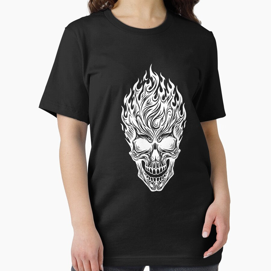 Flaming Skull Tattoo Art Design White by Skulls & Calaveras T-Shirts, Hoodie, Sweatshirt | BlankRebels.com (Image 2)
