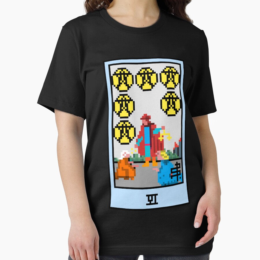 Copy of Wait, is this pixel art tarot? Black - Minor Arcana 'Six of Pentacles' (Design for T-shirt, stickers... (Image 2)