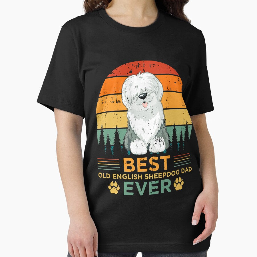 Mens Retro Vintage Sunset Best English Sheepdog Dad Father's Day by AnnClark8 T-Shirts, Hoodie, Sweatshirt (Image 2)