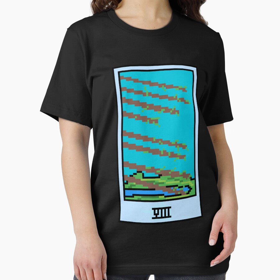 Wait, is this pixel art tarot? Black - Minor Arcana 'Eight of Wands' (Design for T-shirt, stickers and other... (Image 2)