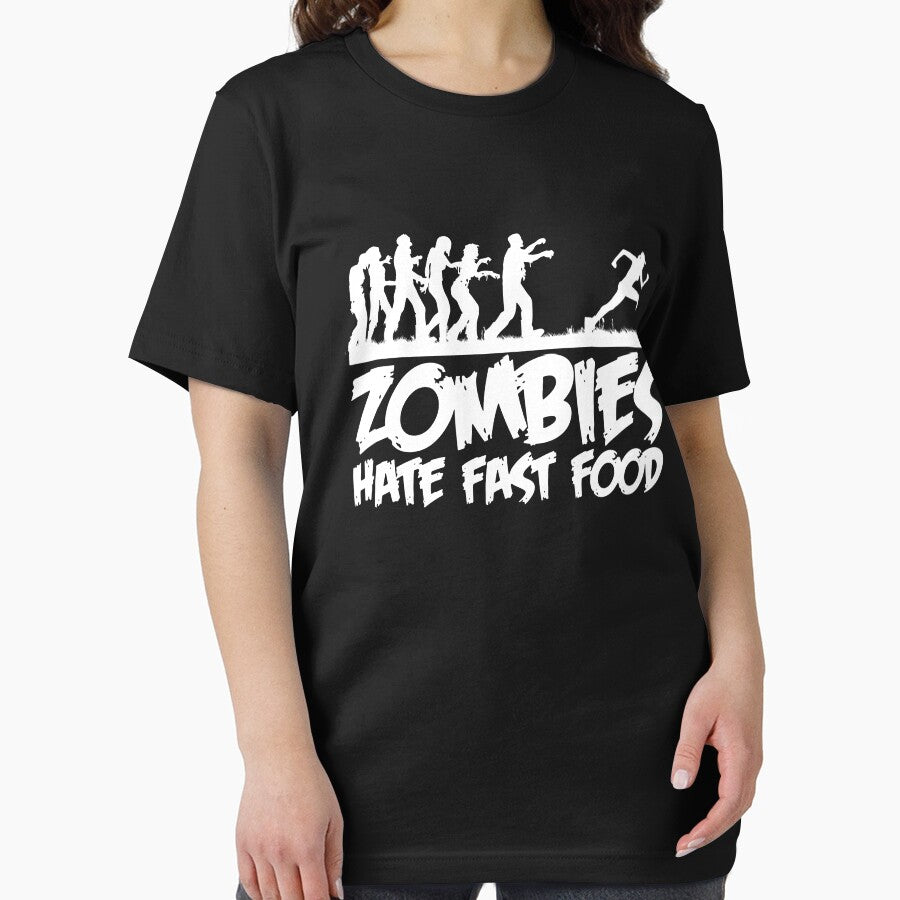 Zombies Hate Fast Food Woman Running From Zombies Halloween by DNW-art T-Shirts, Hoodie, Sweatshirt (Image 2)