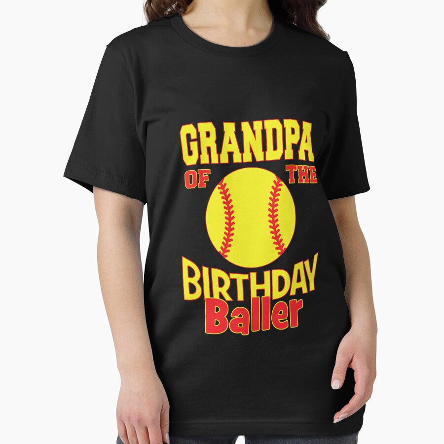 Grandpa Of The Birthday Baller Softball Lover B-day Party print by Grabitees