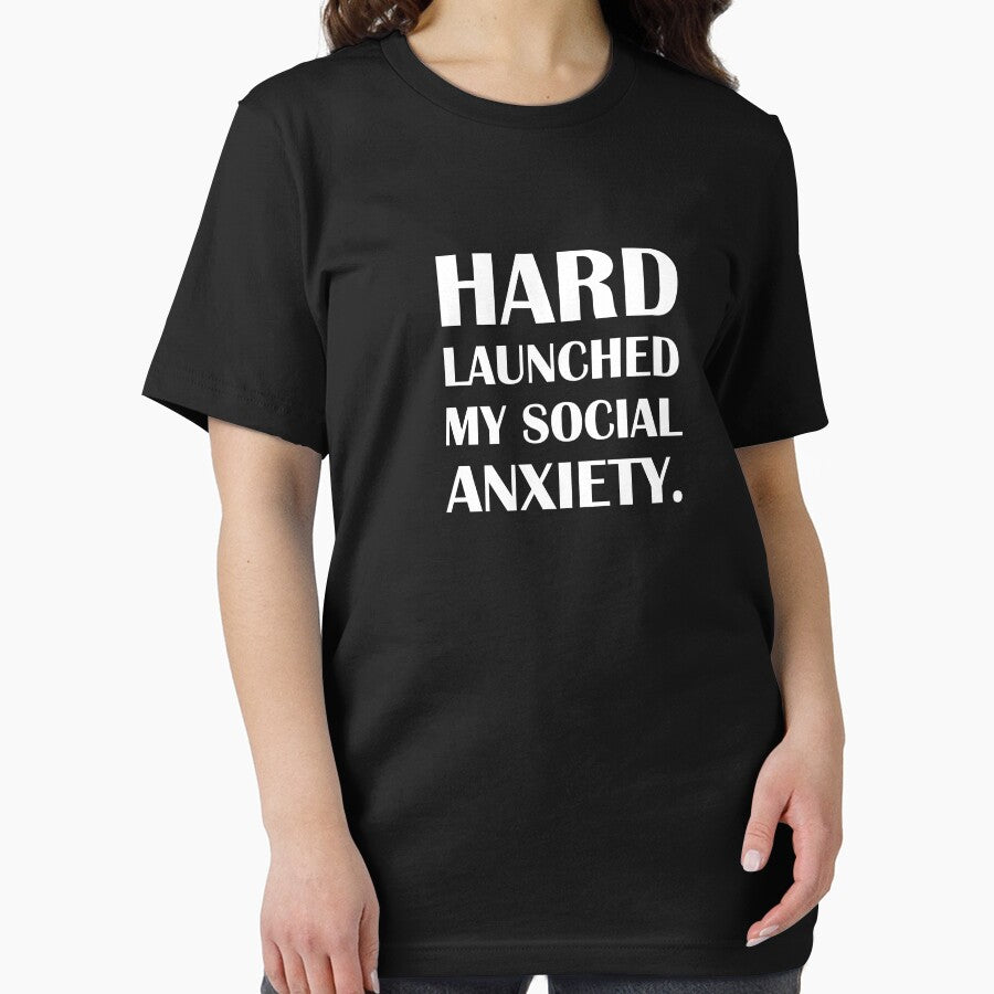 Hard Launched My Social Anxiety. / Introvert Joke Funny T-Shirt Label by introvertvibes