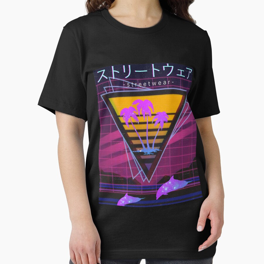 Vaporwave Paradise Palm Trees Space Dolphins Otaku Gift by VaporwaveAnime T-Shirts, Hoodie, Sweatshirt (Image 2)