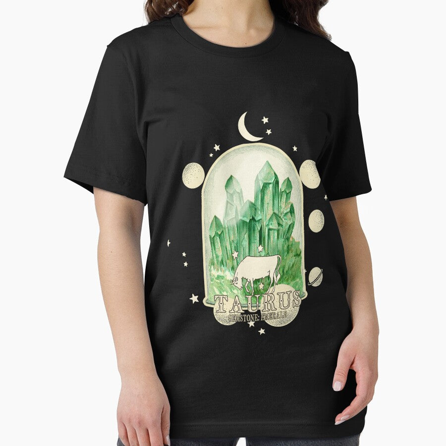 Taurus Gemstone: Emerald crystal. Astral design. Black version by MINDTHECHERRY T-Shirts, Hoodie, Sweatshirt (Image 2)