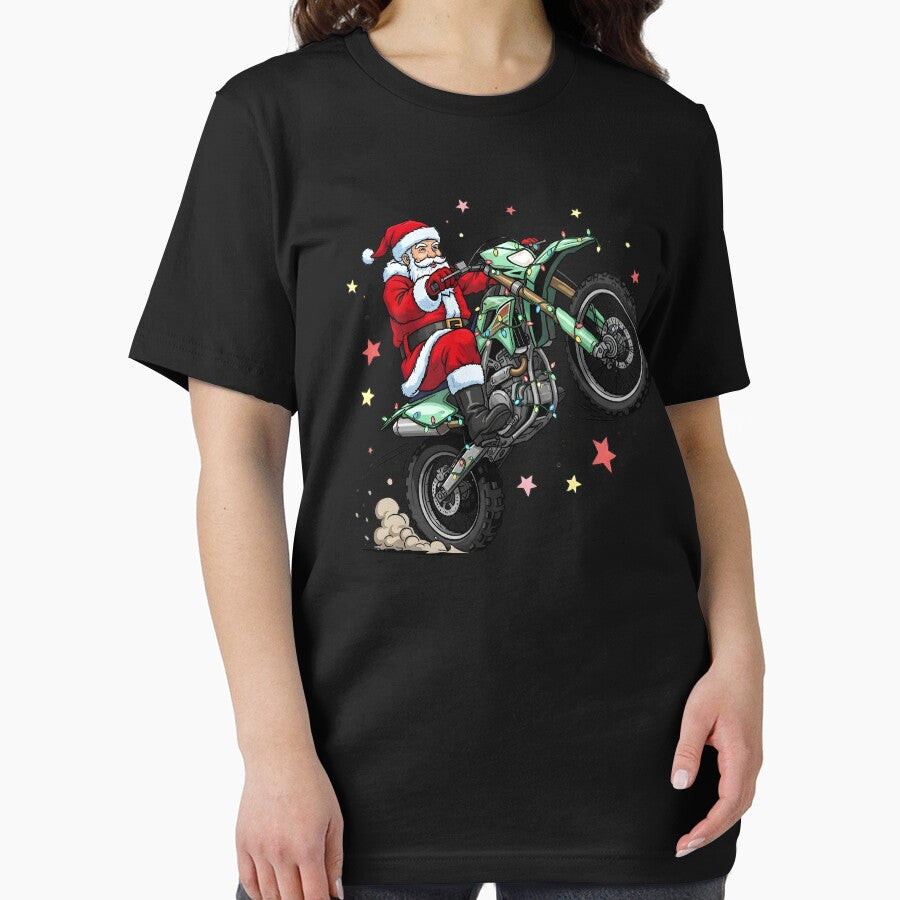 Santa Riding a Dirt Bike Christmas Lights Motocross Racing by BakeryDozen T-Shirts, Hoodie, Sweatshirt (Image 2)
