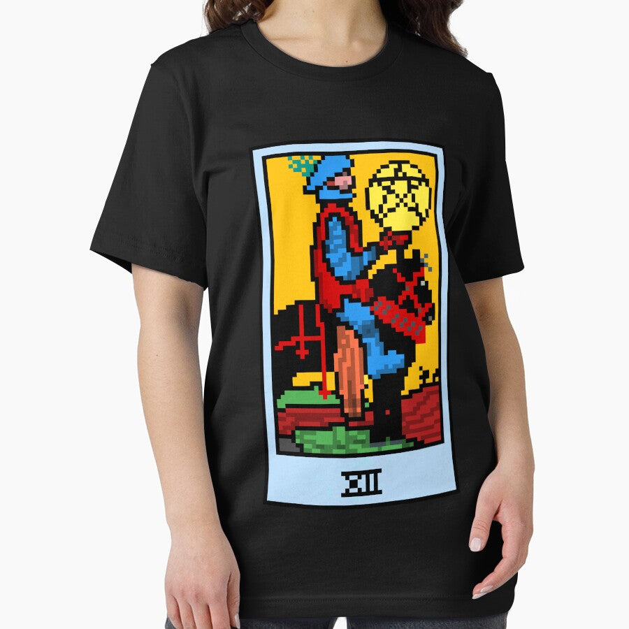 Wait, is this pixel art tarot? Black - Minor Arcana 'Knight  of Pentacles' (Design for T-shirt, stickers and... (Image 2)