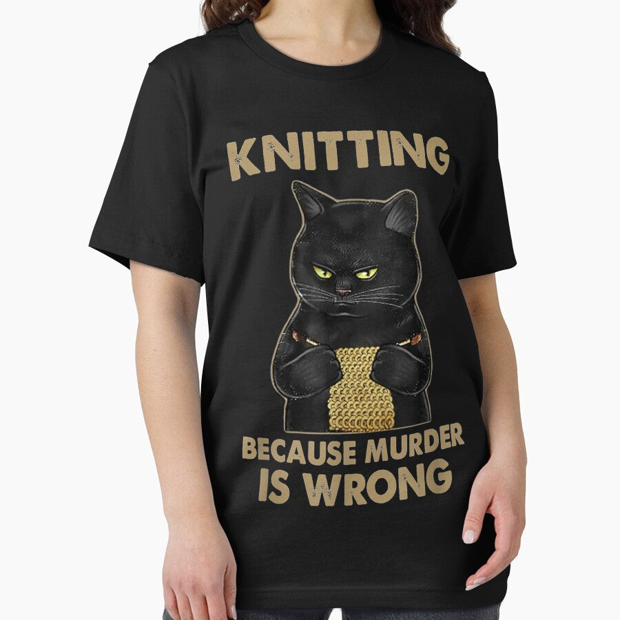 Funny Cat Knits Knitting Because Murder Is Wrong T-Shirts, Hoodie, Sweatshirt