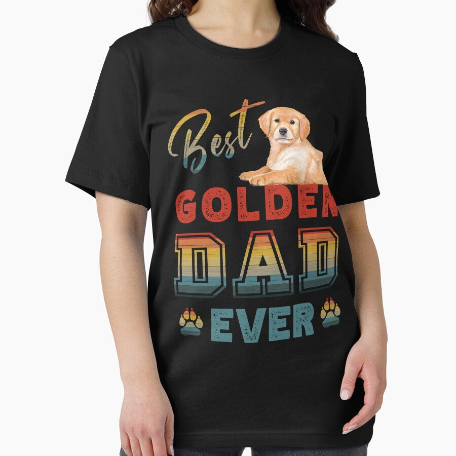 Vintage Retro Sunset Best Golden Dad Ever Paw Prints of Love by FlutteringWings T-Shirts, Hoodie, Sweatshirt (Image 2)