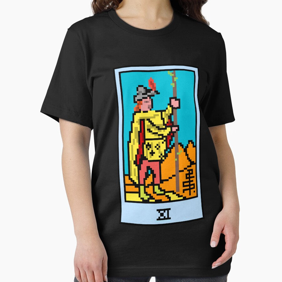 Wait, is this pixel art tarot? Black - Minor Arcana 'Page of Wands' (Design for T-shirt, stickers and other... (Image 2)