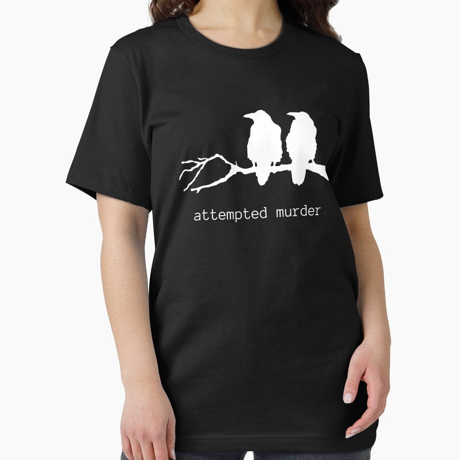 Attempted Murder Funny Crow Bird T-shirt (white text) by BirdWorksRI Hoodie, Sweatshirt | BlankRebels.com (Image 2)