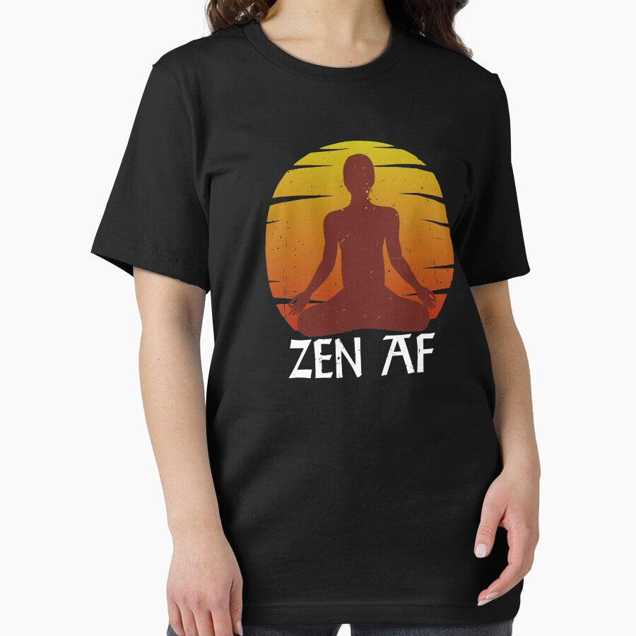 Zen AF Funny Yoga Quotes and Saying Men Women Meditation in Lotus Pose Graphic Vintage Sunrise by alenaz