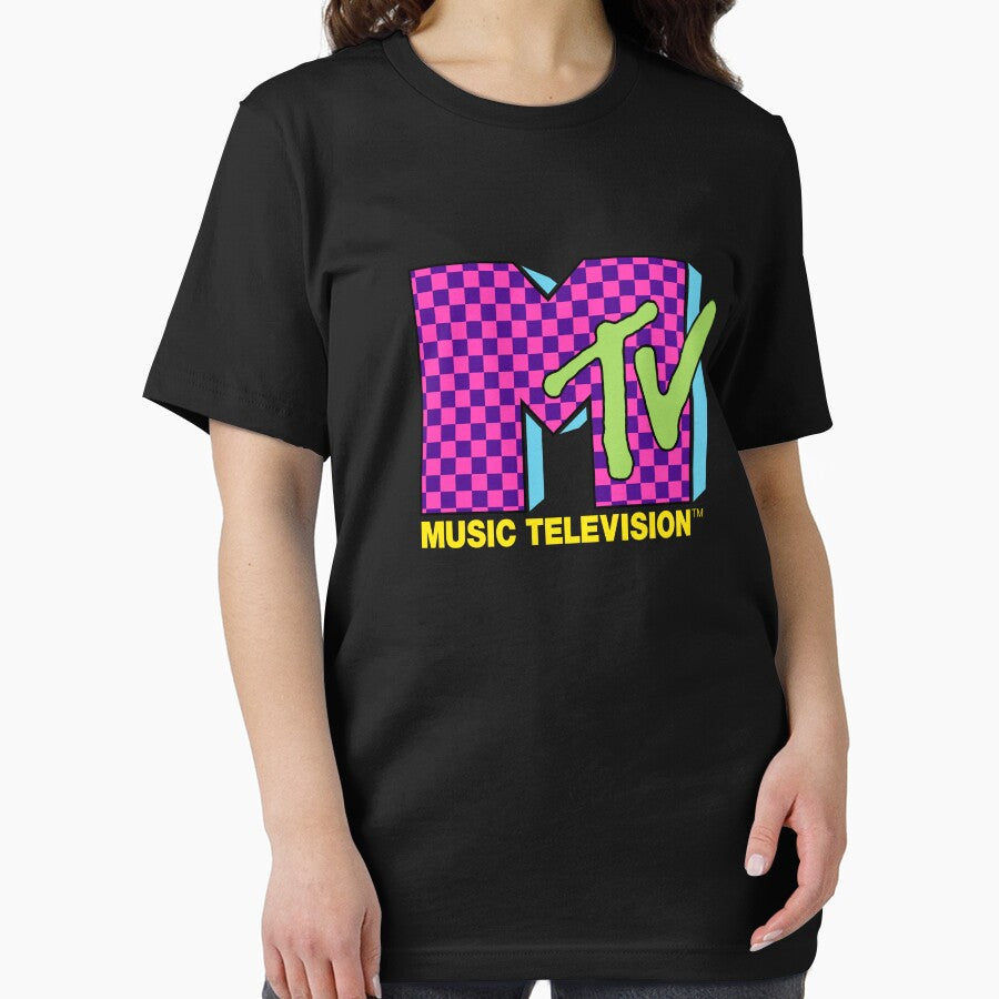 MTV Music Television Retro 80's Neon Pink Checkerboard Logo by FifthSun