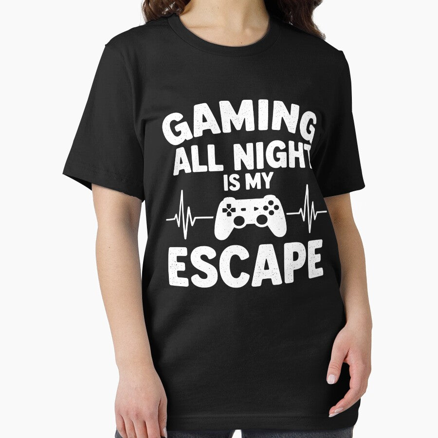 Gaming All Night Is My Escape - Funny Retro Gamer Quote by Axivra T-Shirts, Hoodie, Sweatshirt | BlankRebels.com (Image 2)