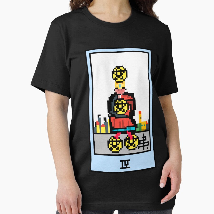 Wait, is this pixel art tarot? Black - Minor Arcana 'Four of Pentacles' (Design for T-shirt, stickers and other... (Image 2)