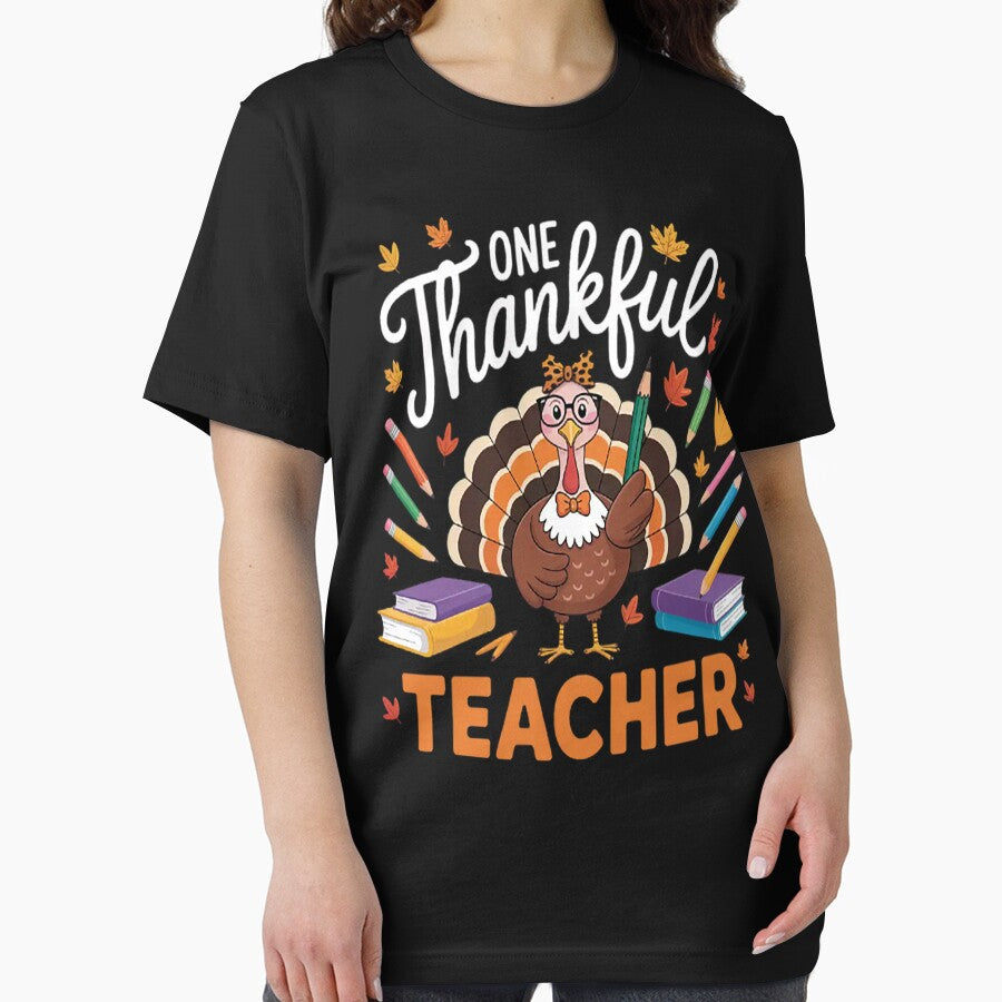 One Thankful Teacher Thanksgiving Turkey Cute Crayon Pencil by TeamLequid T-Shirts, Hoodie, Sweatshirt (Image 2)