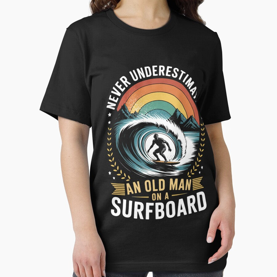 Never Underestimate Old Man Surfboard Surfing T-Shirts, Hoodie, Sweatshirt