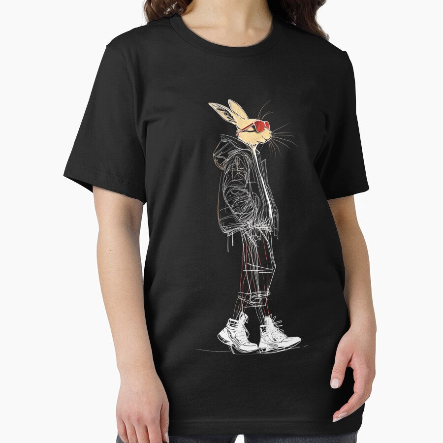 Sketch Style Cool Bunny with Red Glasses & Hoodie For daddy T-shirt. by DigitalArtByNow Sweatshirt (Image 2)