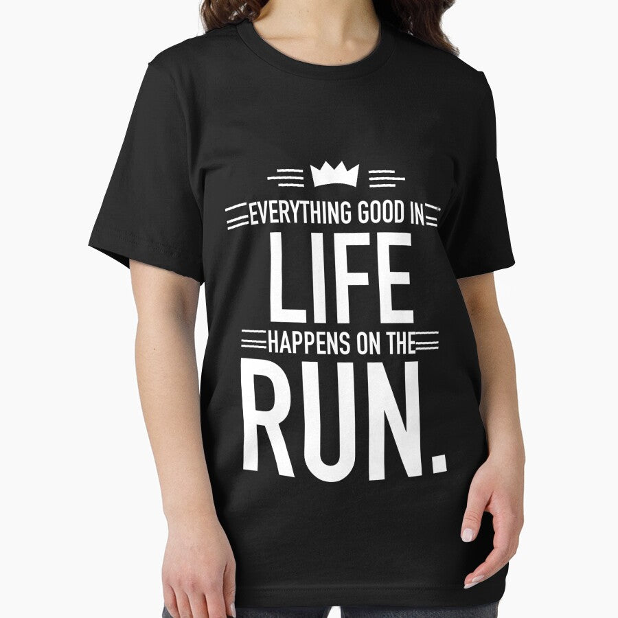 Everything good in life happens on the run. Funny Running Quotes by Quotes ⭐⭐⭐⭐⭐ T-Shirts, Hoodie, Sweatshirt (Image 2)