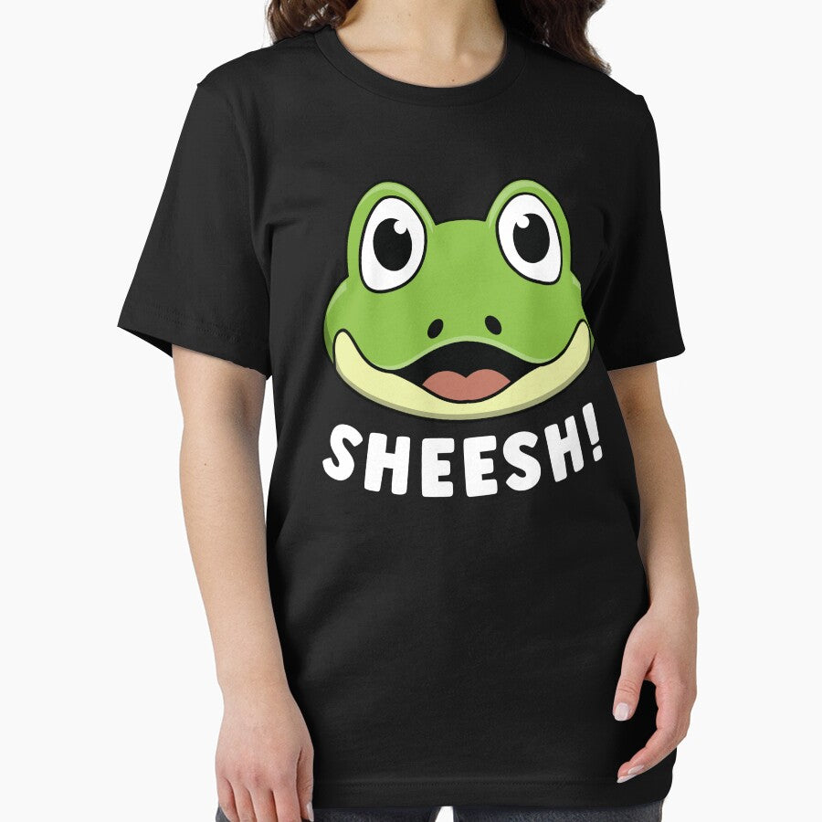 Sheeesh Sheesh Frog Cute Funny Trending Meme White Text T-Shirts, Hoodie, Sweatshirt