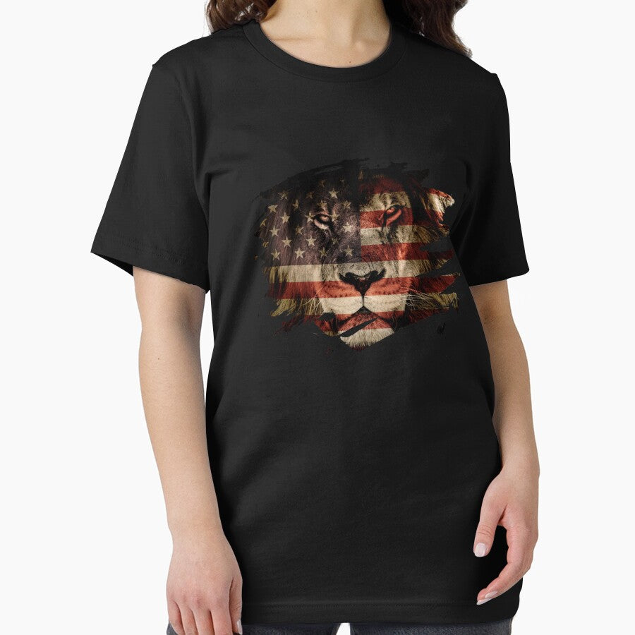 USA Flag & African Lion Picture - American Pride T-Shirt by ockshirts