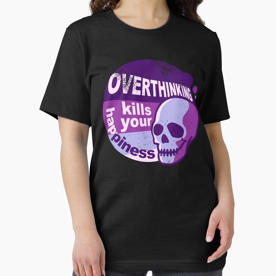 Overthinking kills your happiness Purple retro style  | worn by Skulls & Calaveras T-Shirts, Hoodie, Sweatshirt (Image 2)