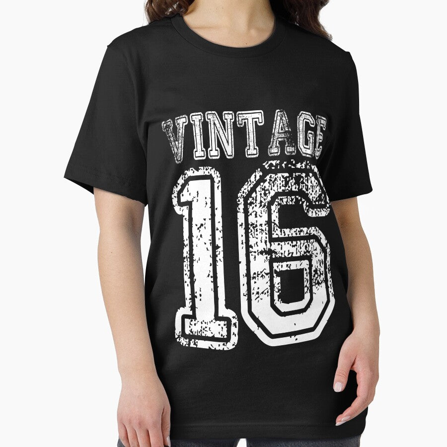 Vintage 16 2016 1916 T-shirt Birthday Gift Age Year Old Boy Girl Cute Funny Man Woman Jersey Style by... (Image 2)