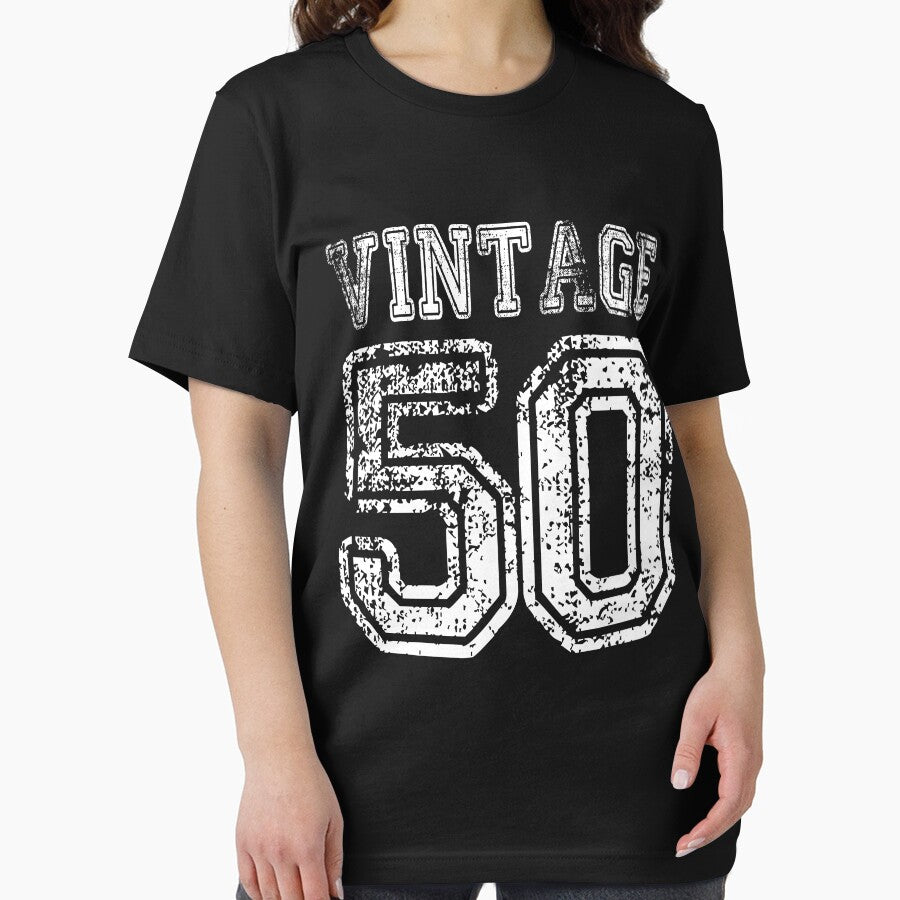Vintage 50 2050 1950 T-shirt Birthday Gift Age Year Old Boy Girl Cute Funny Man Woman Jersey Style by... (Image 2)