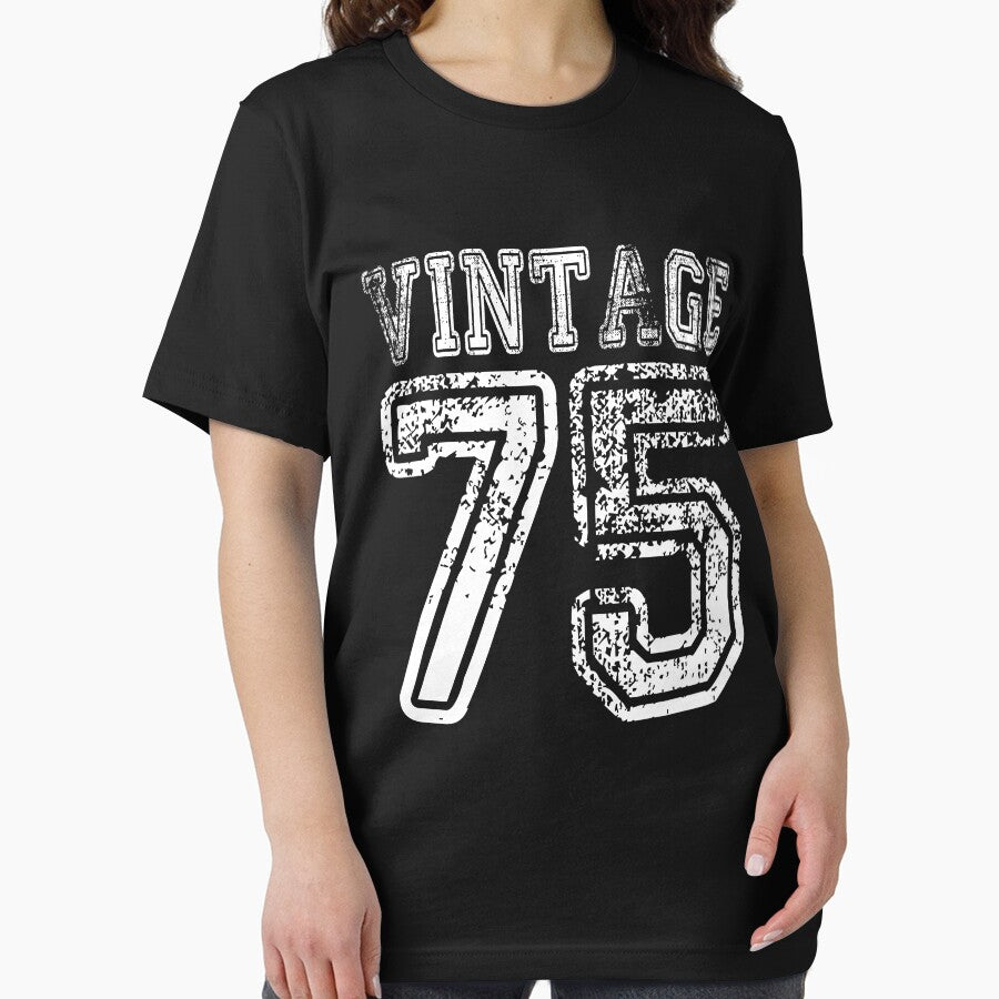Vintage 75 2075 1975 T-shirt Birthday Gift Age Year Old Boy Girl Cute Funny Man Woman Jersey Style by... (Image 2)