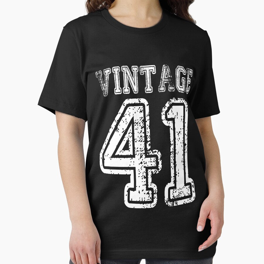 Vintage 41 1941 2041 T-shirt Birthday Gift Age Year Old Boy Girl Cute Funny Man Woman Jersey Style by... (Image 2)
