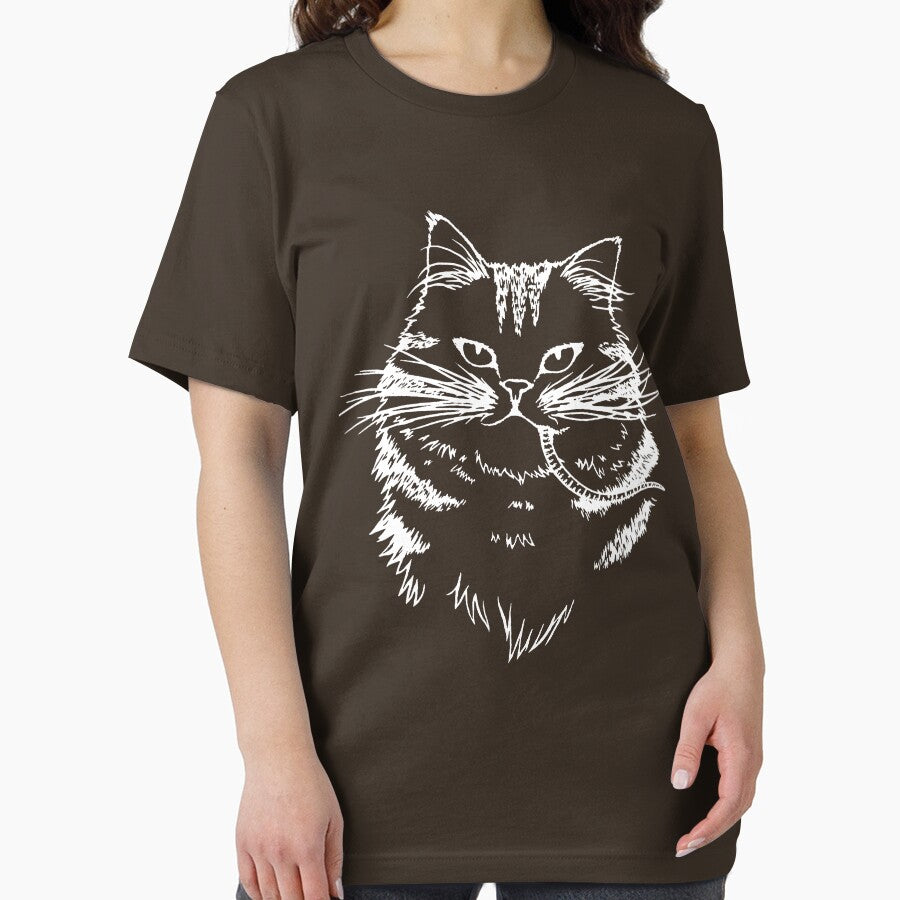 Tabby cat with mouse - Funny design for meowy cat lover - White line art for dark backgrounds by Scolliecat... (Image 2)
