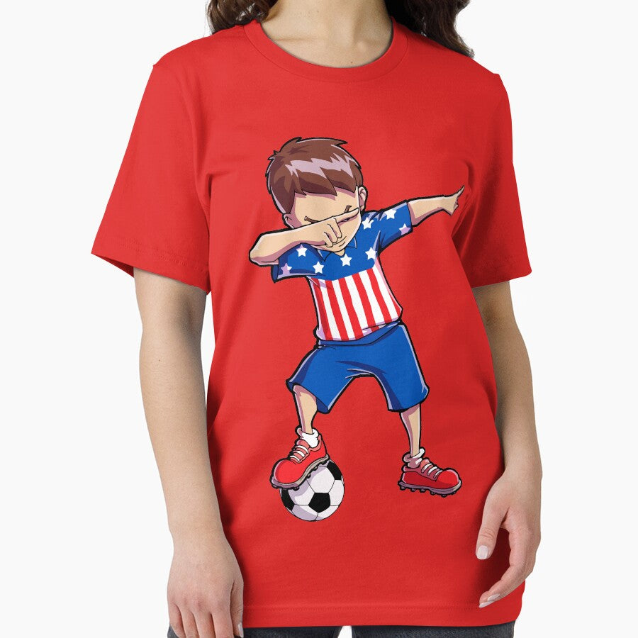 Dabbing Soccer T shirt for Boys Dab USA Flag Funny Football by LiqueGifts
