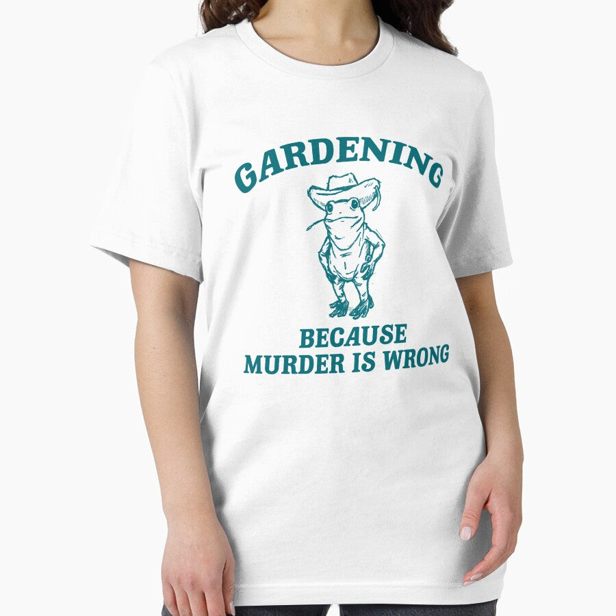 Gardening Because Murder Is Wrong Shirt Retro Cartoon Funny Frog Shirt Cowboy Frog Shirt Farmer T-Shirts, Hoodie, Sweatshirt