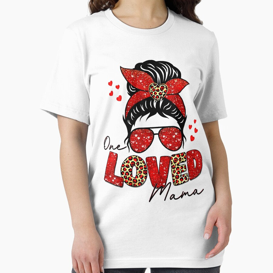 Cute Messy Bun Leopard Plaid Valentines Day One Loved Mama by AaronWeedo T-Shirts, Hoodie, Sweatshirt (Image 2)