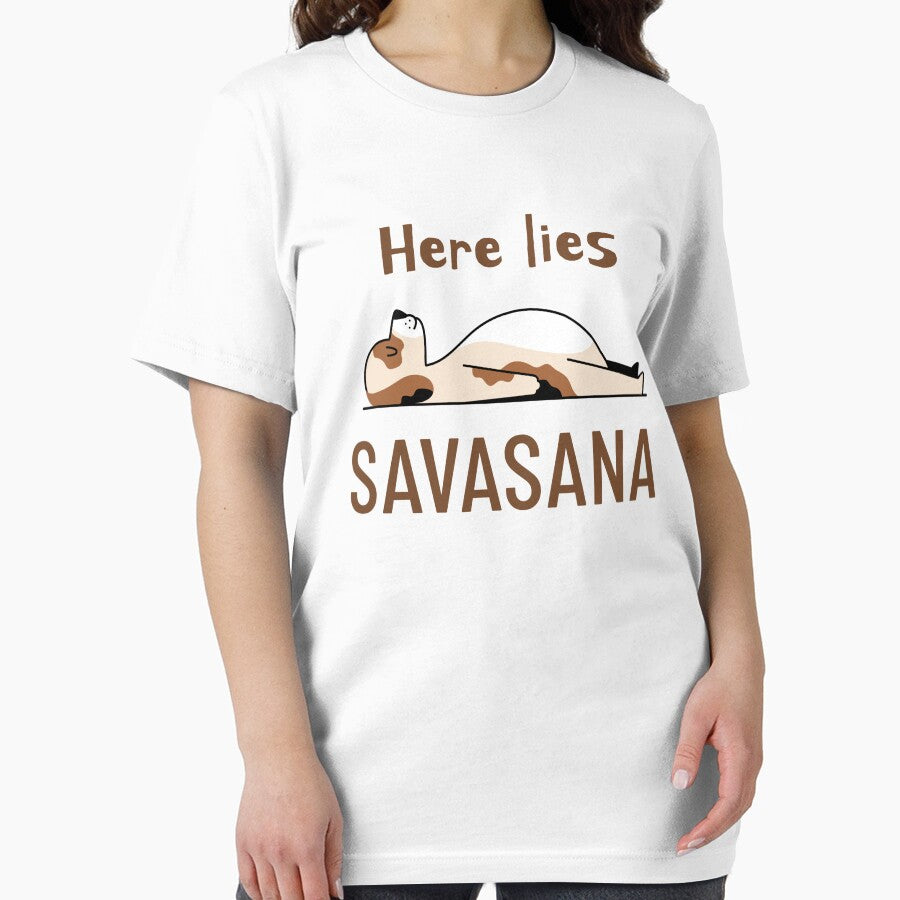 HERE LIES SAVASANA Funny Dog Yoga T-Shirts, Hoodie, Sweatshirt