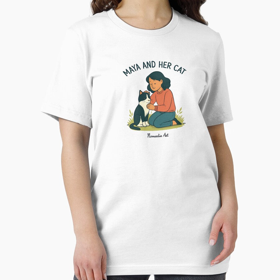 Maya and Her Cat – Cute Pet Lover Illustration T-Shirt by stitikshop Hoodie, Sweatshirt | BlankRebels.com (Image 2)