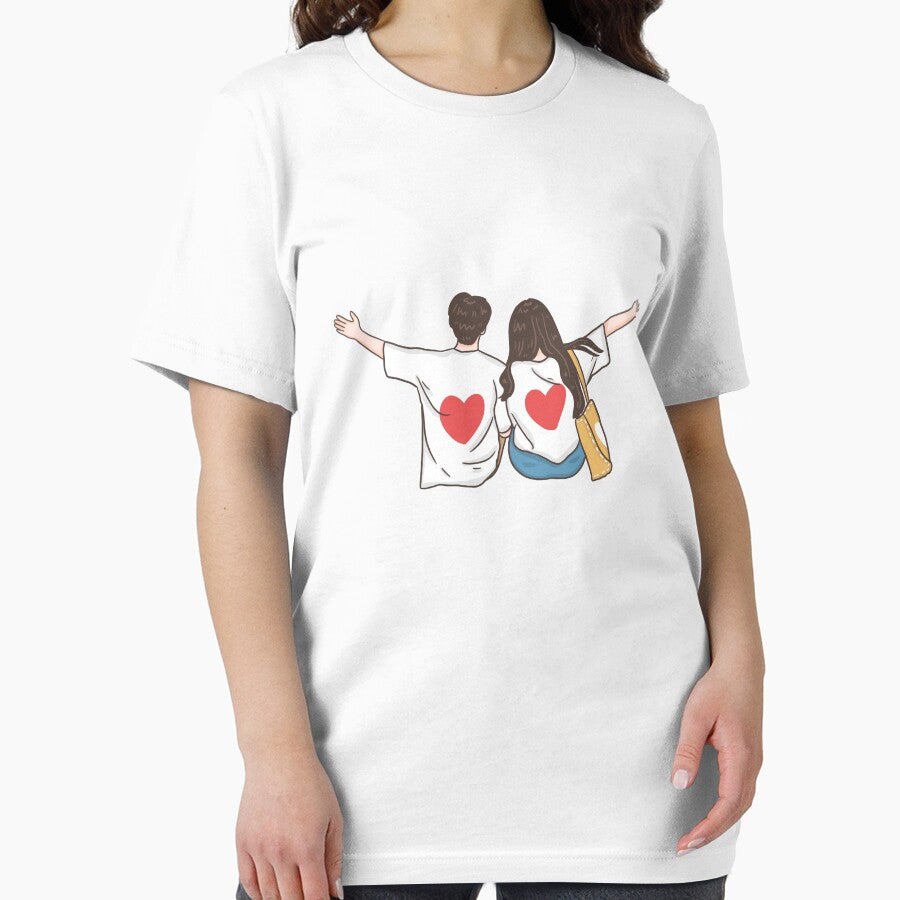 Cute Couple Wearing Heart Shirts | Love Relationship Illustration by ZYNORAworld Hoodie, Sweatshirt (Image 2)