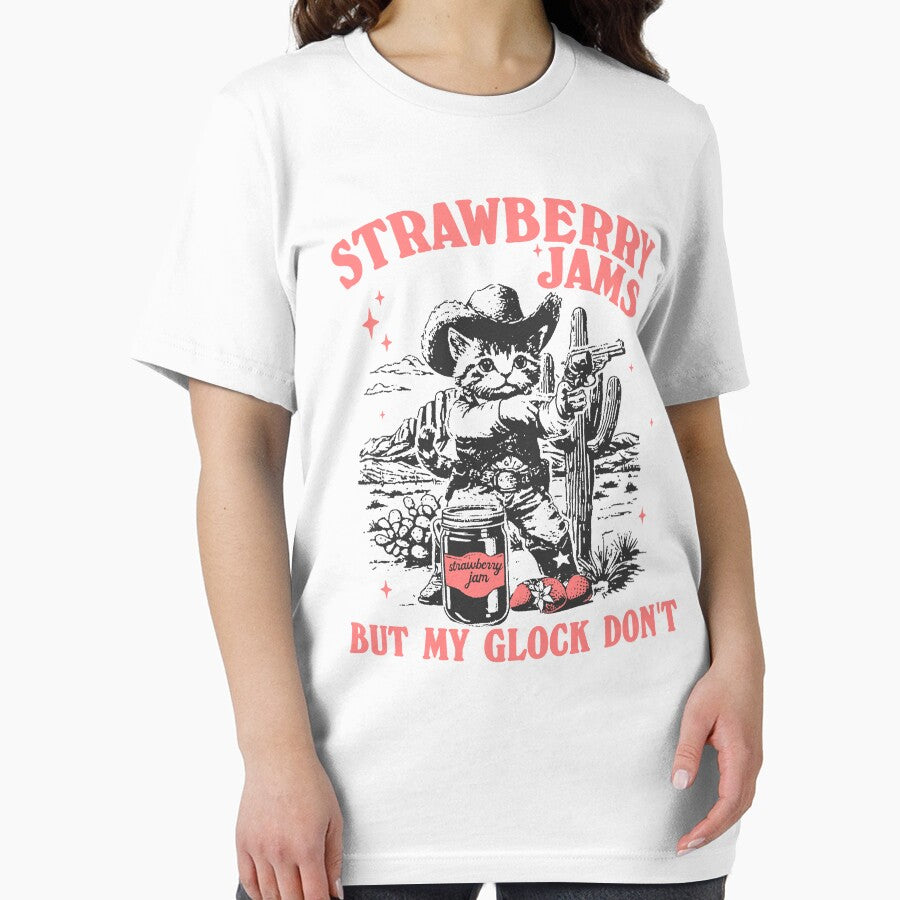 Strawberry Jams But My Glock Don't Vintage Style Shirt, Funny Cat Cowboy Meme Shirt, Vintage 90s Meme Shirt, Strawberry by Rosqzz