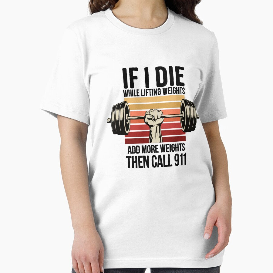 “If I Die While Lifting Weights Add More Weights” Funny Gym Quote — Retro Barbell Fist Strength Training &... (Image 2)